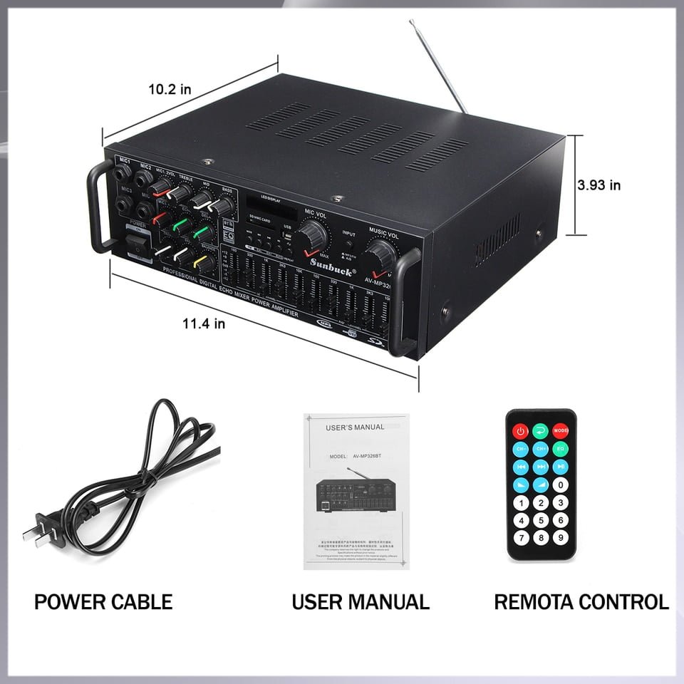 Aplificador 2000W 5.0 bluetooth 2 canais 12V/220V AV 4 ENTRADAS micro para CARRO e CASA - Imagem 5