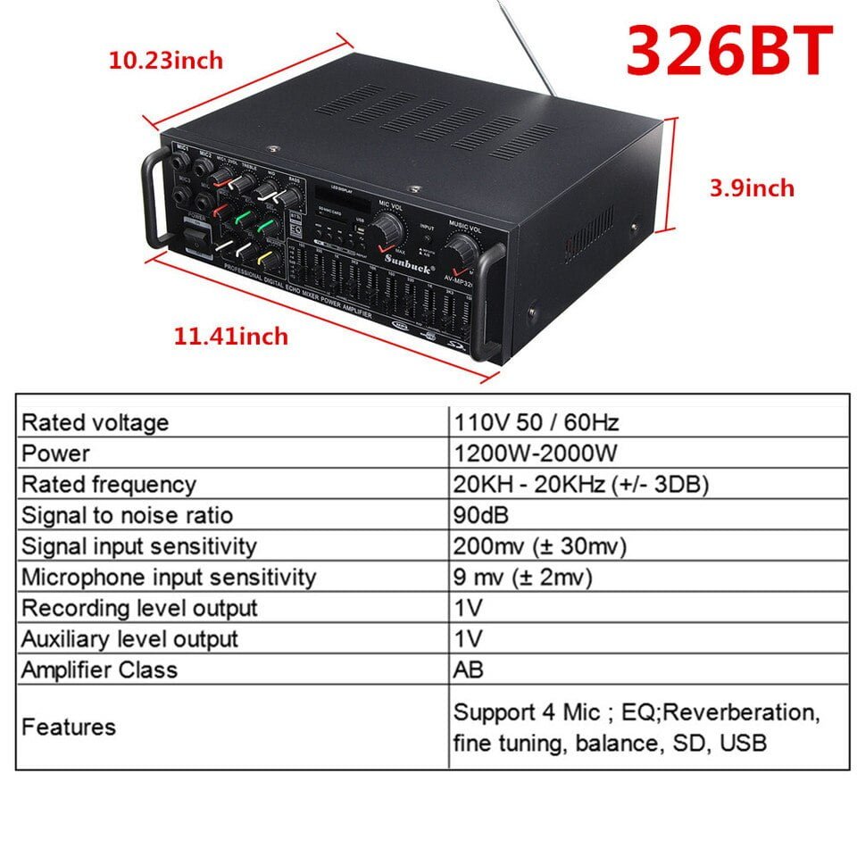 Aplificador 2000W 5.0 bluetooth 2 canais 12V/220V AV 4 ENTRADAS micro para CARRO e CASA - Imagem 4