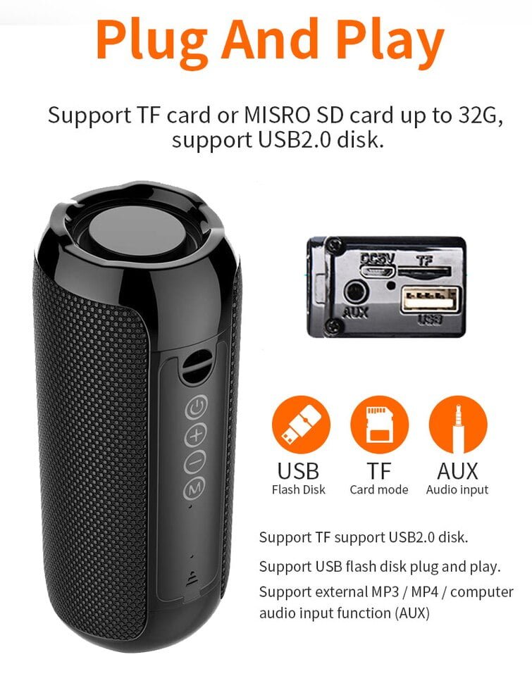 T&G Alto-falante Bluetooth portátil Subwoofer ® Sem fio à prova d'água Boombox - Imagem 4