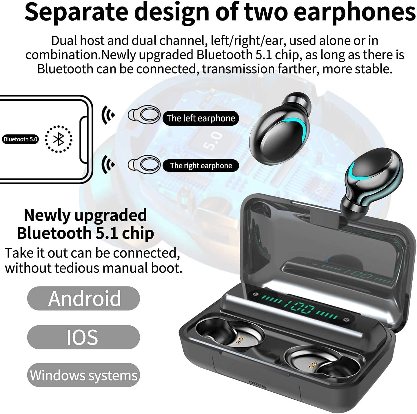 Valdus Original F9 TWS Earphones 9D Hifi Stereo Waterproof In Ear Headphone BT 5.0 LED Display Wireless Earbuds F9-5 F9-5C - Imagem 3