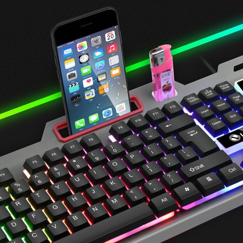 Conjunto de Teclado e Mouse Luminoso Metal USB Com Fio Retroiluminação Mecânica Teclado e Mouse - Imagem 7
