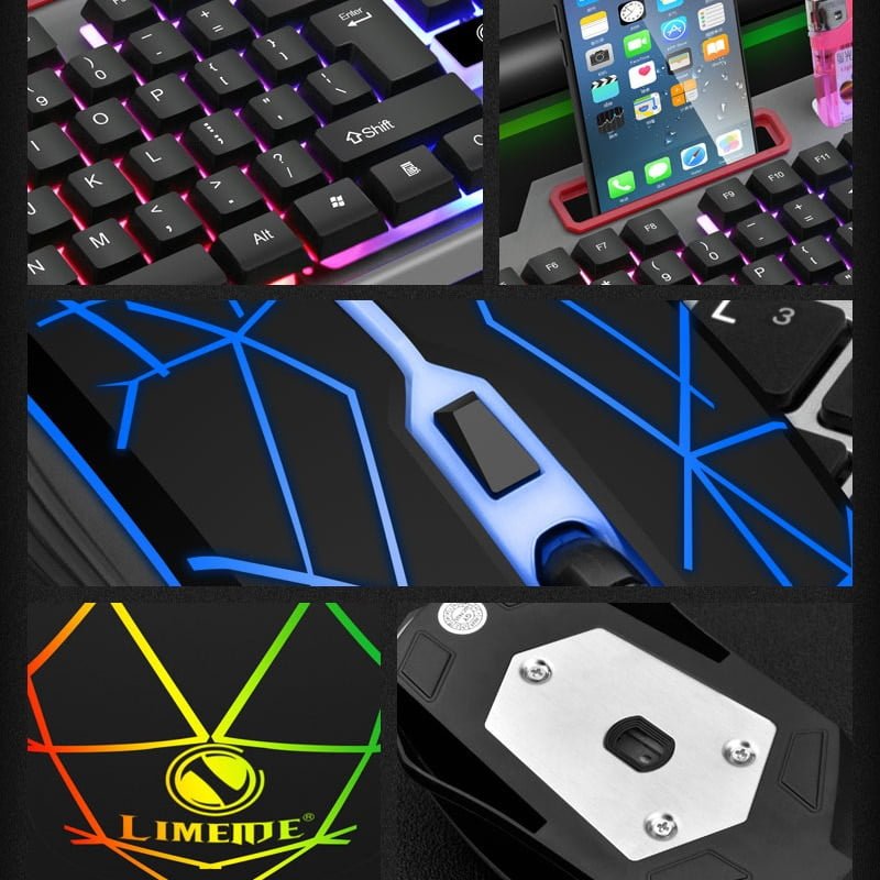 Conjunto de Teclado e Mouse Luminoso Metal USB Com Fio Retroiluminação Mecânica Teclado e Mouse - Imagem 6