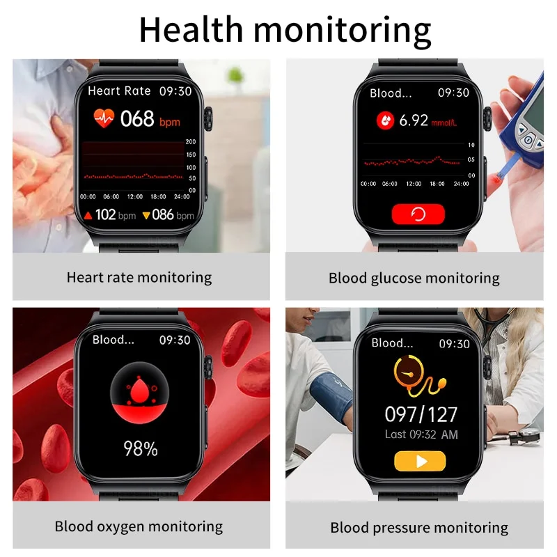 Smartwatch Multitarefas com monitor de glicose no sangue medição de pressão arterial à prova d'água - Imagem 2