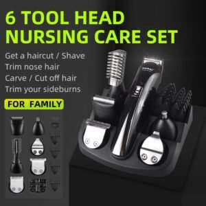 Kemei 6 em 1 aparador de cabelo recarregável de titânio