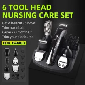 Kemei 6 em 1 aparador de cabelo recarregável de titânio