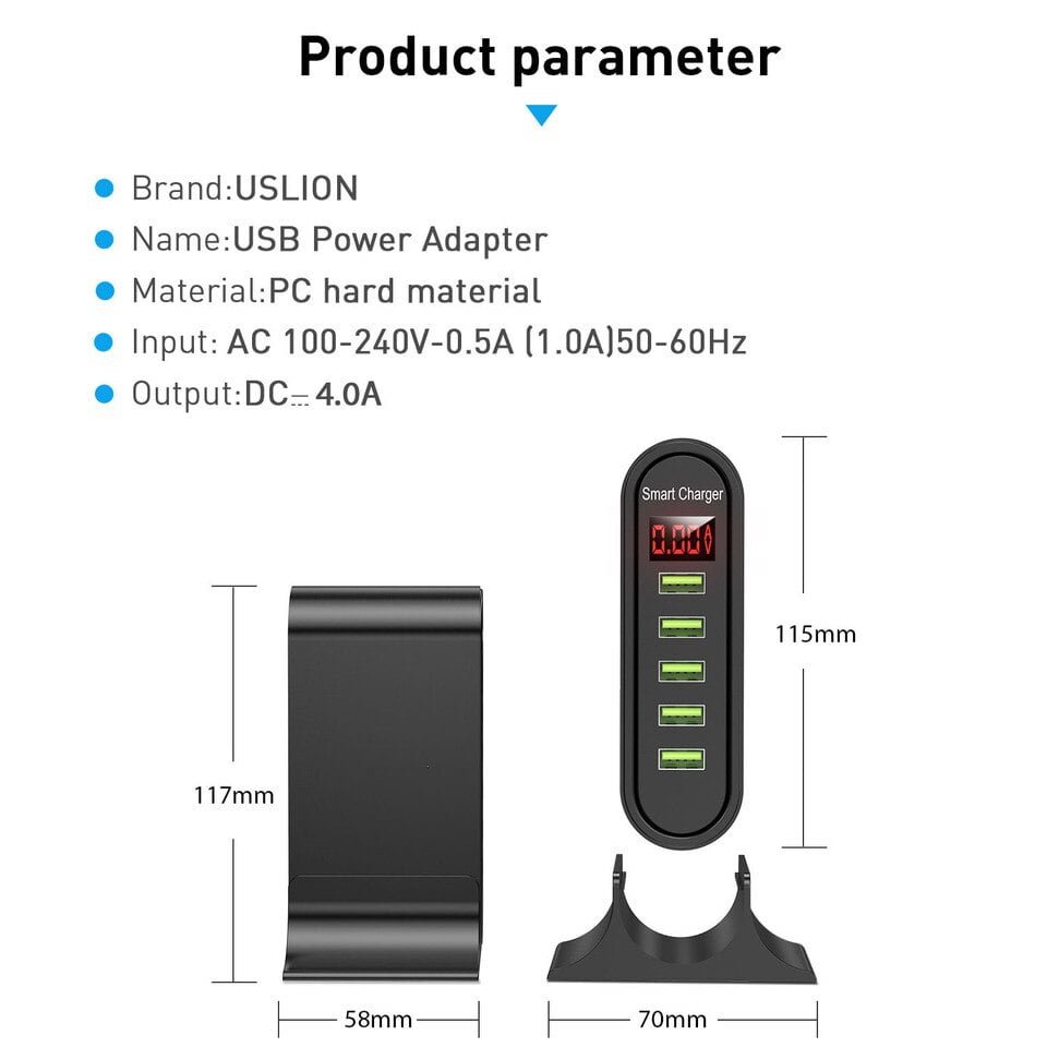 Carregador USB multiportas 5V4A American Standard European Vertical Universal 5 Portas - Imagem 3