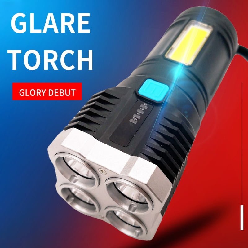 Lanterna de luz Potente de quatro Luzes, recarregável USB, Lanterna de tiro de longo alcance - Imagem 3