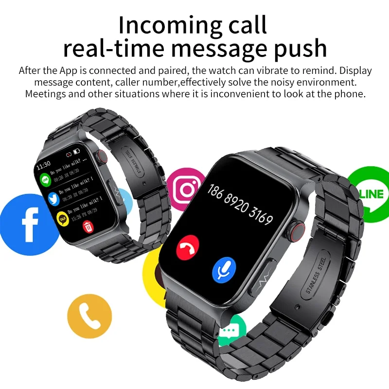 Smartwatch Multitarefas com monitor de glicose no sangue medição de pressão arterial à prova d'água - Imagem 9