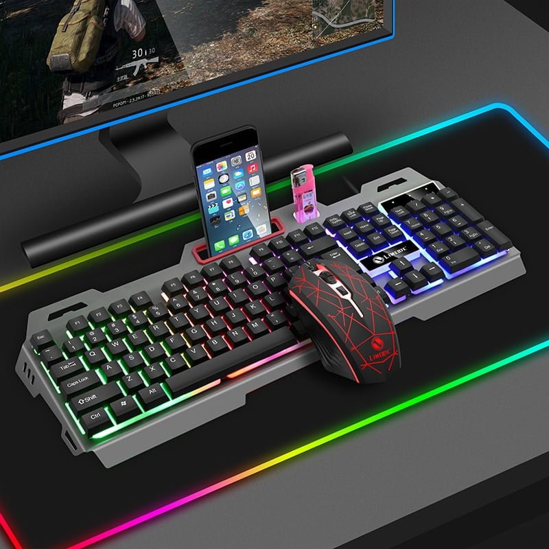 Conjunto de Teclado e Mouse Luminoso Metal USB Com Fio Retroiluminação Mecânica Teclado e Mouse - Imagem 3