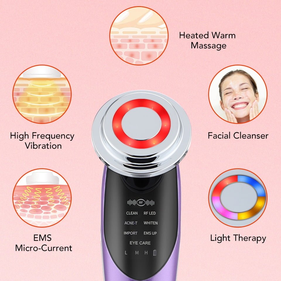 Dispositivos de Lifting Facial 7 em 1 EMS RF Microcorrente Rejuvenescimento da pele Massageador facial Terapia de luz Antienvelhecimento Rugas - Imagem 7