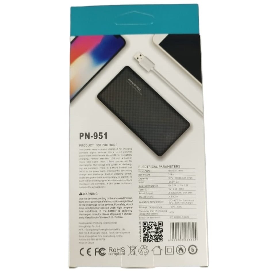 Carregador Portátil Celular 10000mah Bateria Externa Pineng PN-951 - Imagem 5