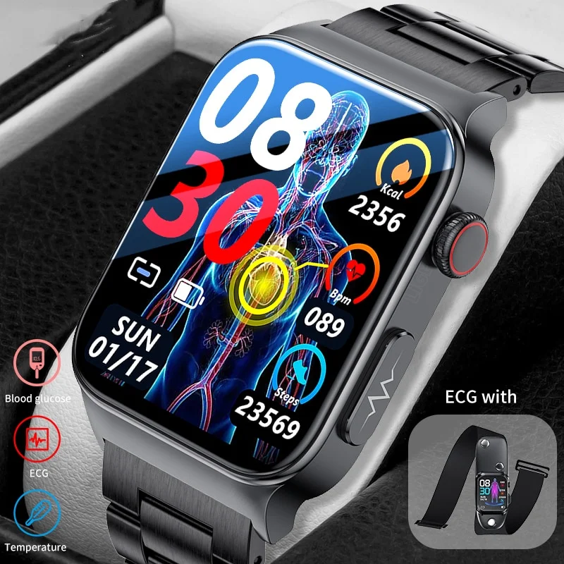 Smartwatch Multitarefas com monitor de glicose no sangue medição de pressão arterial à prova d'água