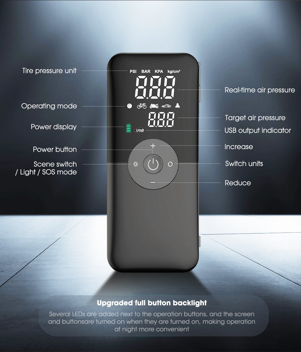 CARSUN Rechargeable Air Pump Tire Inflator Portable Compressor Digital Cordless Car Tyre Inflator For Motocycle Bicycle Balls - Imagem 13