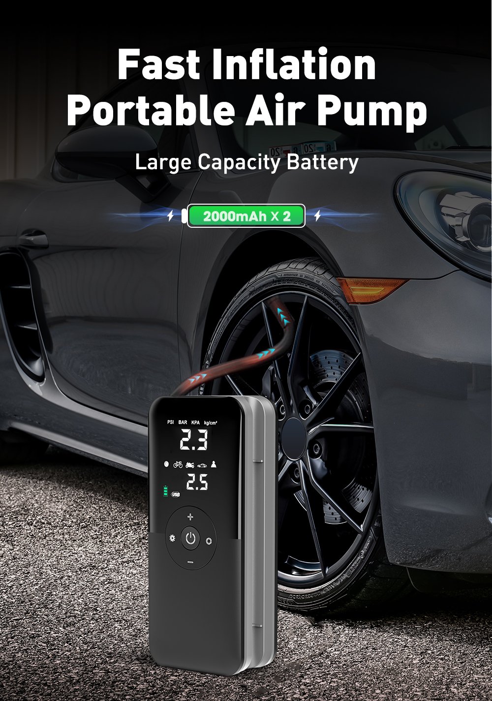 CARSUN Rechargeable Air Pump Tire Inflator Portable Compressor Digital Cordless Car Tyre Inflator For Motocycle Bicycle Balls - Imagem 8